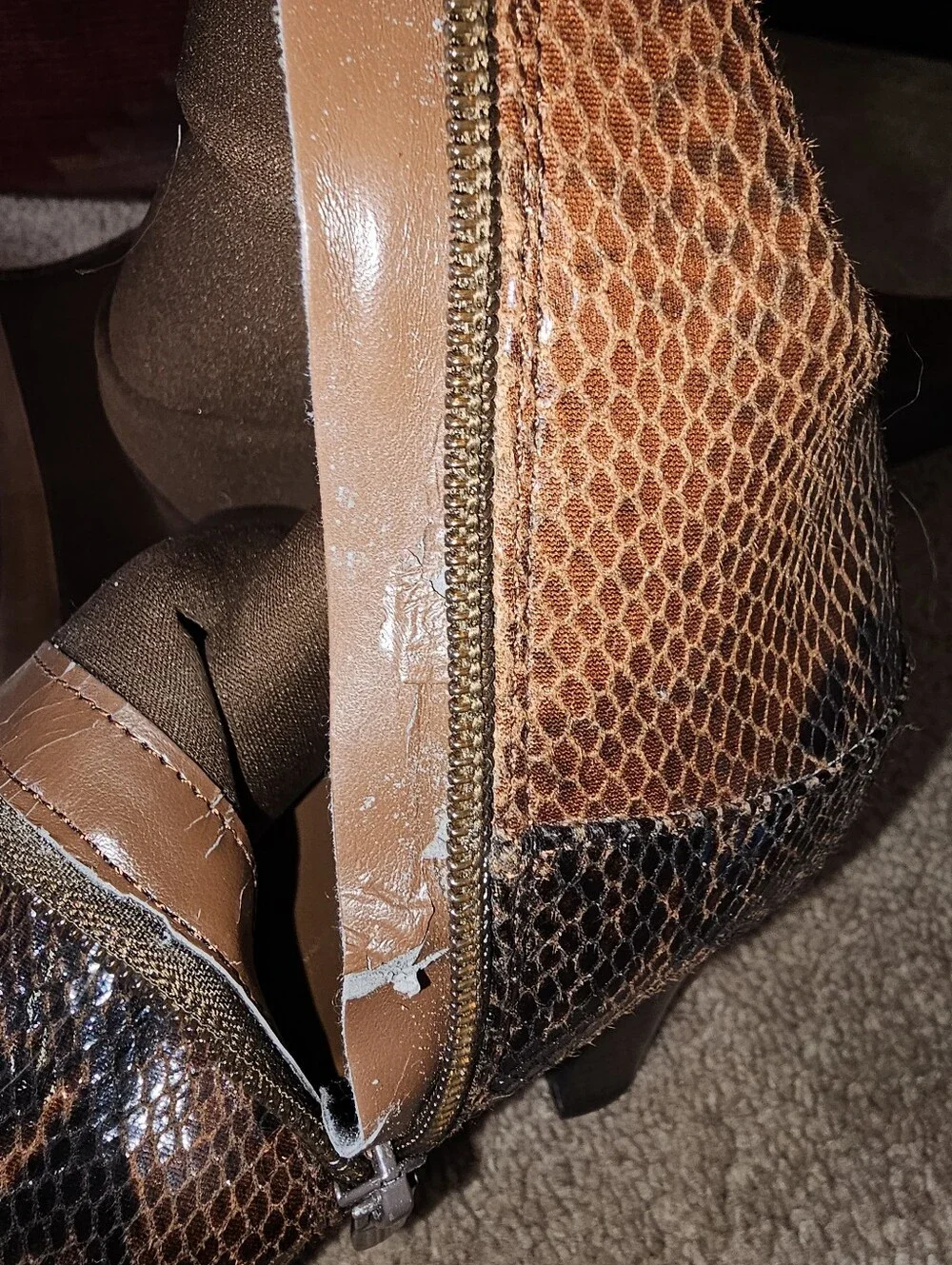 Never Worn. Impo Stretch Ontic Snakeskin Knee High Boots. **Read Description**